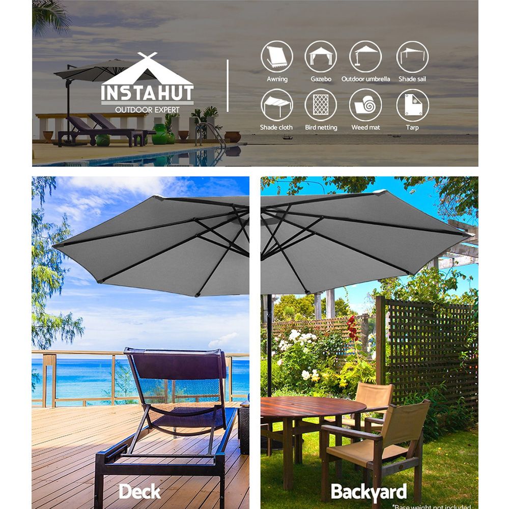 Instahut 3m Outdoor Umbrella Cantilever Beach Garden Patio Grey UMB-BAN-8RIB-GR