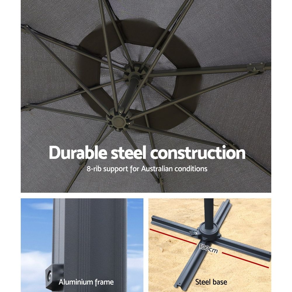 Instahut 3m Outdoor Umbrella Cantilever Beach Garden Patio Grey UMB-BAN-8RIB-GR