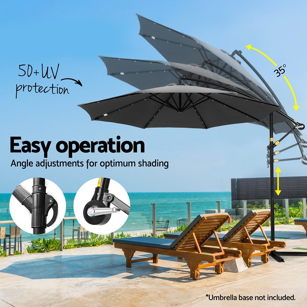 Instahut Outdoor Umbrella 3M Cantilever Beach LED Garden Shade Patio Charcoal UMB-BAN-8RIB-LED-CO