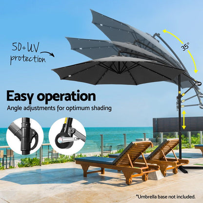 Instahut Outdoor Umbrella 3M Cantilever Beach LED Garden Shade Patio Charcoal UMB-BAN-8RIB-LED-CO