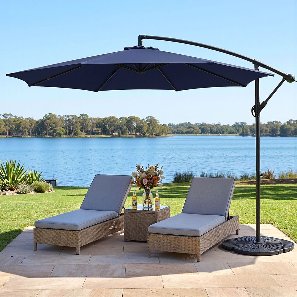 Instahut 3m Outdoor Umbrella Cantilever Beach Garden Patio Navy UMB-BAN-8RIB-NA