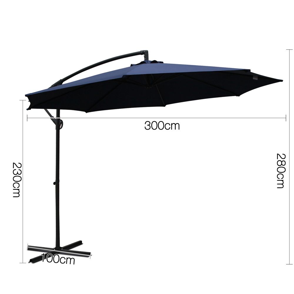 Instahut 3m Outdoor Umbrella Cantilever Beach Garden Patio Navy UMB-BAN-8RIB-NA
