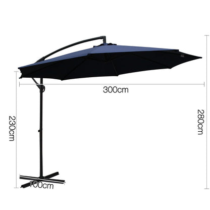 Instahut 3m Outdoor Umbrella Cantilever Beach Garden Patio Navy UMB-BAN-8RIB-NA