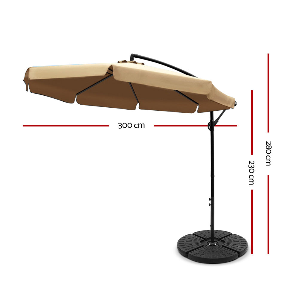 Instahut 3m Outdoor Umbrella w/Base Cantilever Garden Patio Beach Beige UMB-BAN-F-50-48-BG
