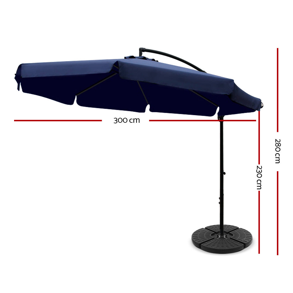 Instahut 3m Outdoor Umbrella w/Base Cantilever Garden Patio Beach Navy UMB-BAN-F-50-48-NA