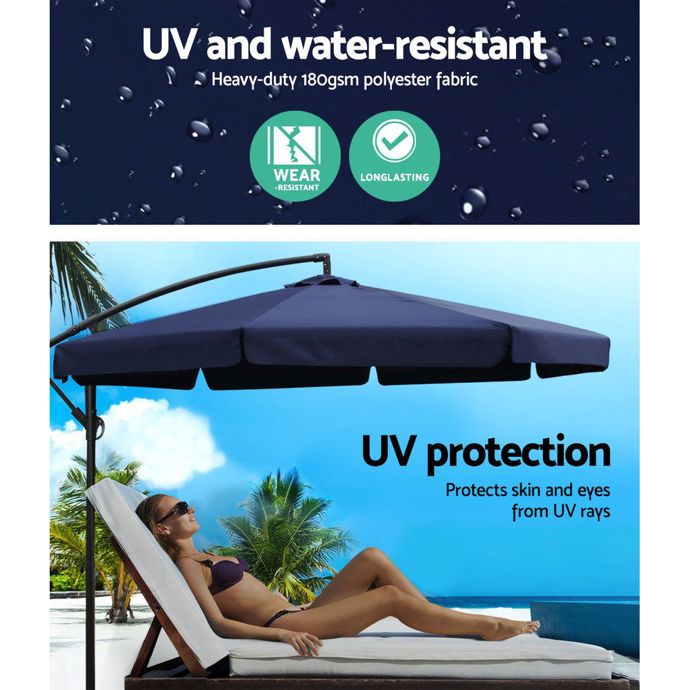 Instahut 3m Outdoor Umbrella w/Base Cantilever Garden Patio Beach Navy UMB-BAN-F-50-48-NA