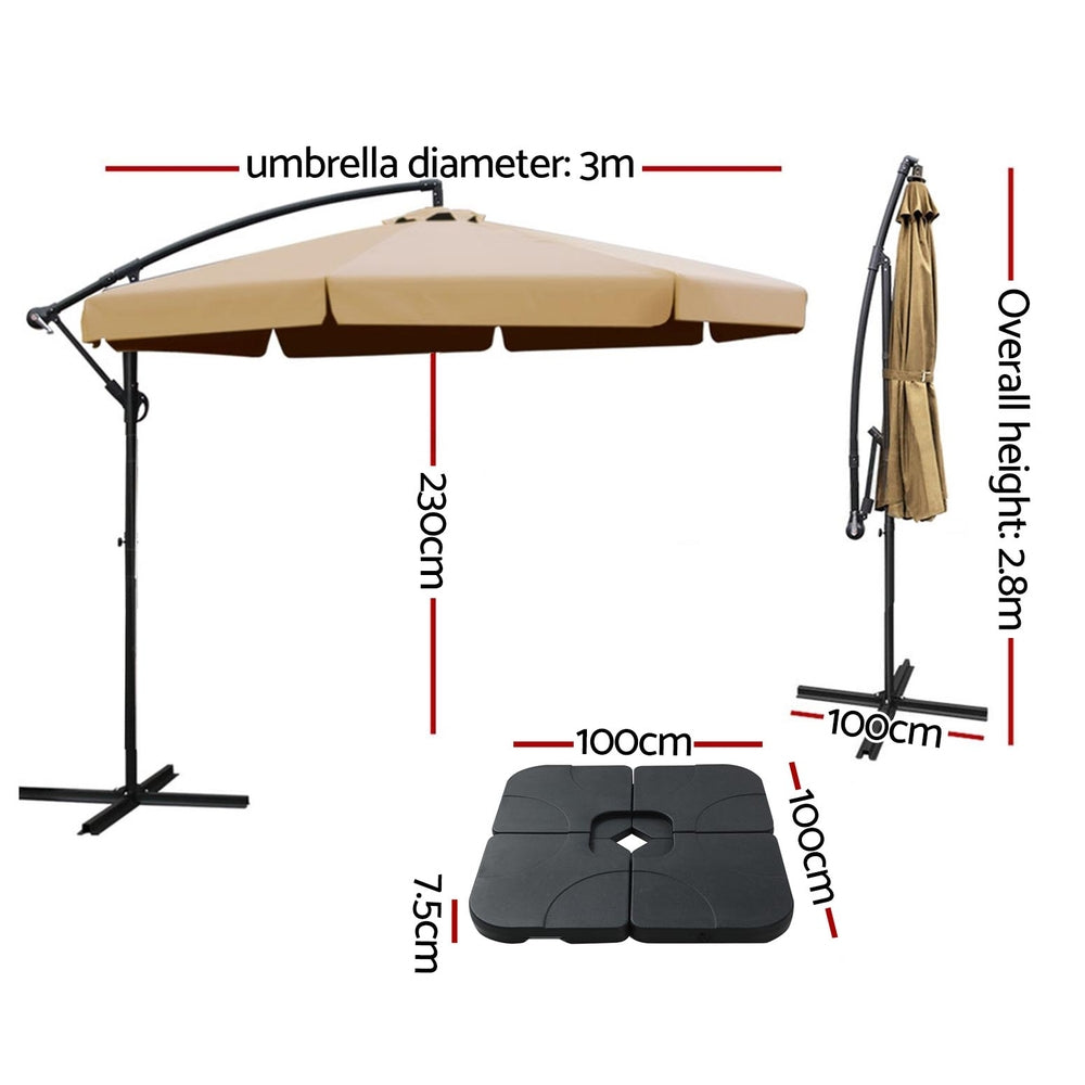 Instahut 3m Outdoor Umbrella w/Base Cantilever Garden Beach Patio Beige UMB-BAN-F-50N-COM-BG