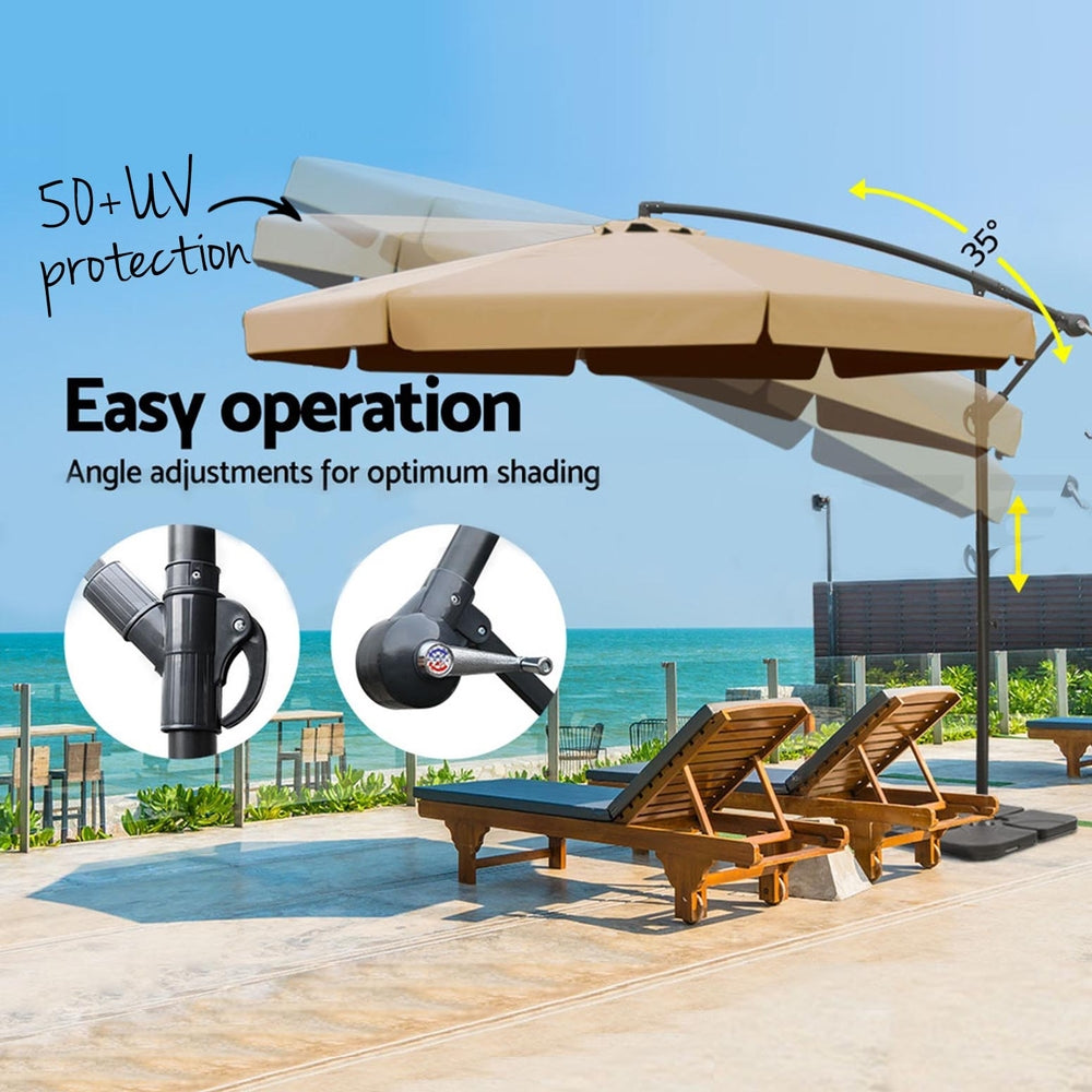 Instahut 3m Outdoor Umbrella w/Base Cantilever Garden Beach Patio Beige UMB-BAN-F-50N-COM-BG