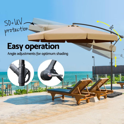 Instahut 3m Outdoor Umbrella w/Base Cantilever Garden Beach Patio Beige UMB-BAN-F-50N-COM-BG