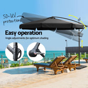 Instahut 3m Outdoor Umbrella w/Base Cantilever Garden Beach Patio Black UMB-BAN-F-50N-COM-BK