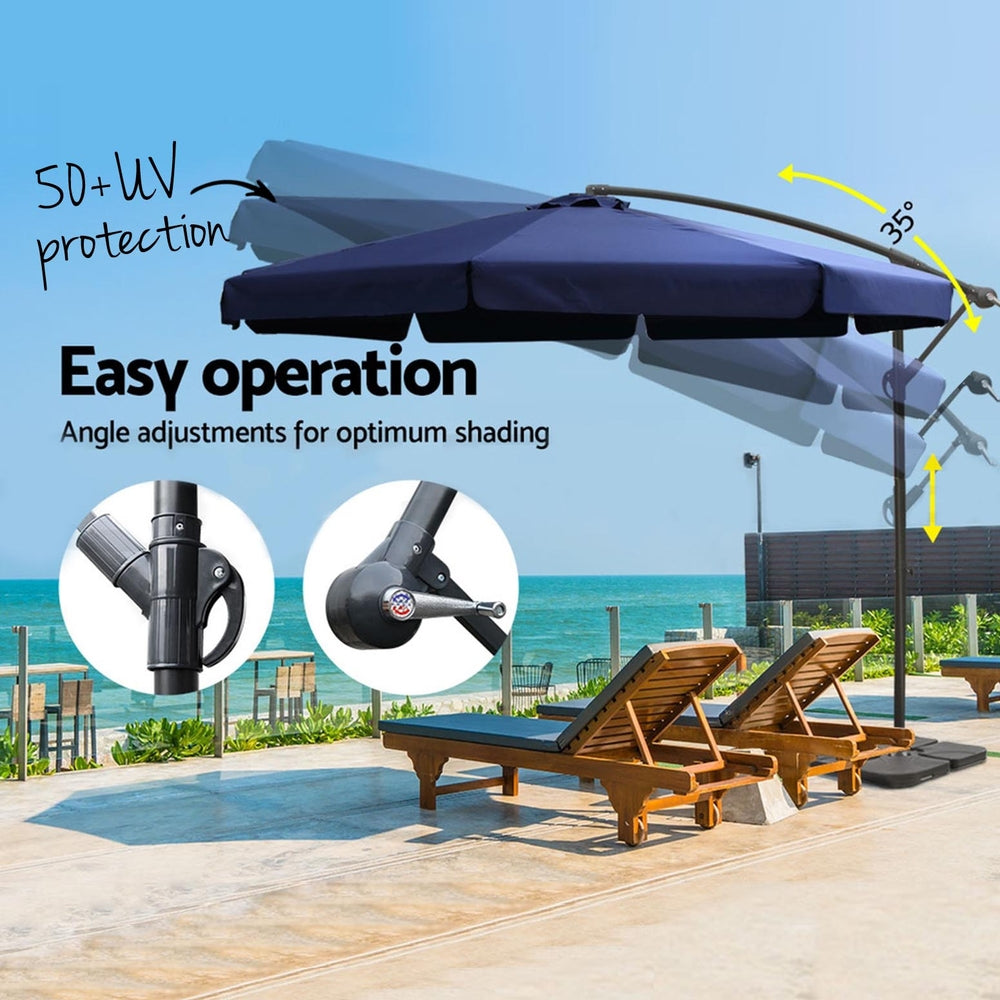 Instahut 3m Outdoor Umbrella w/Base Cantilever Garden Beach Patio Navy UMB-BAN-F-50N-COM-NA
