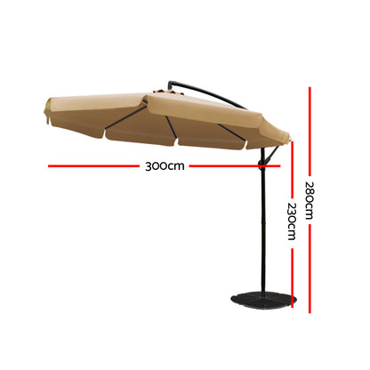 Instahut 3m Outdoor Umbrella Cantilever Garden Beach Patio Beige UMB-BAN-F-8RIB-BG