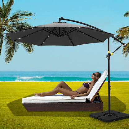 Instahut Outdoor Umbrella 3M Cantilever Beach LED Base Garden Sun Patio Charcoal UMB-BAN-LED-50N-CO