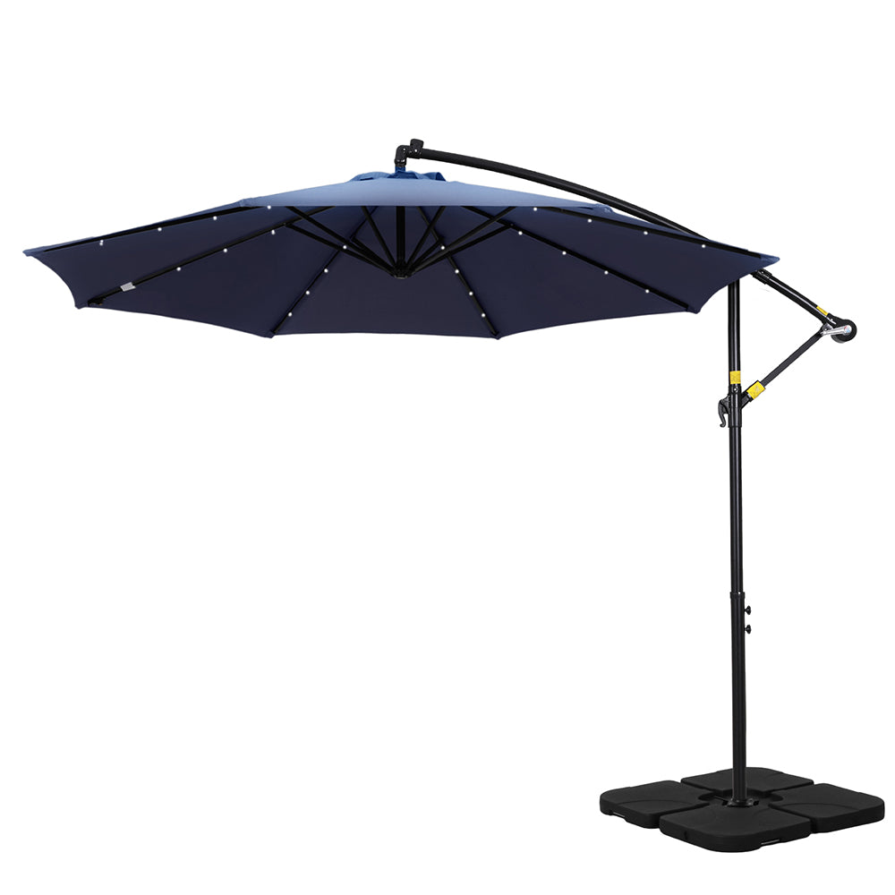Instahut Outdoor Umbrella 3M Cantilever Beach LED w/Base Garden Shade Patio Navy UMB-BAN-LED-50N-NA