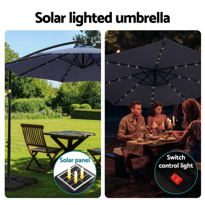 Instahut Outdoor Umbrella 3M Cantilever Beach LED w/Base Garden Shade Patio Navy UMB-BAN-LED-50N-NA