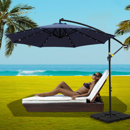 Instahut Outdoor Umbrella 3M Cantilever Beach LED w/Base Garden Shade Patio Navy UMB-BAN-LED-50N-NA