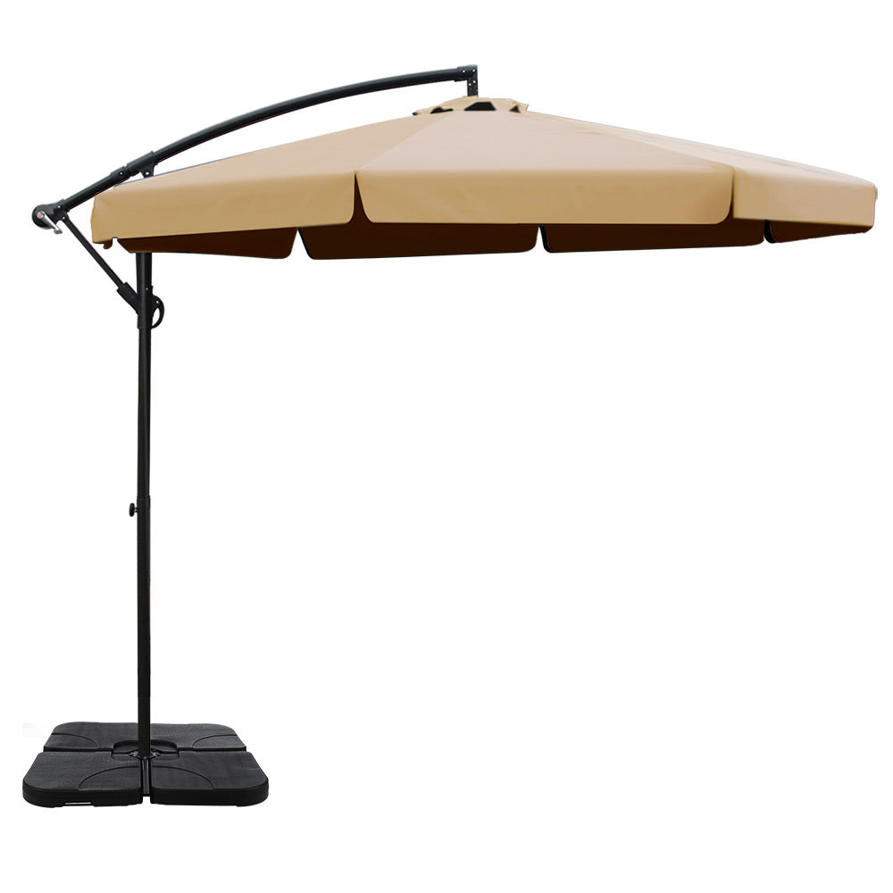 Instahut 3m Outdoor Umbrella w/Base Cantilever Garden Beach Patio Beige UMB-FLAT-50-COM-BG