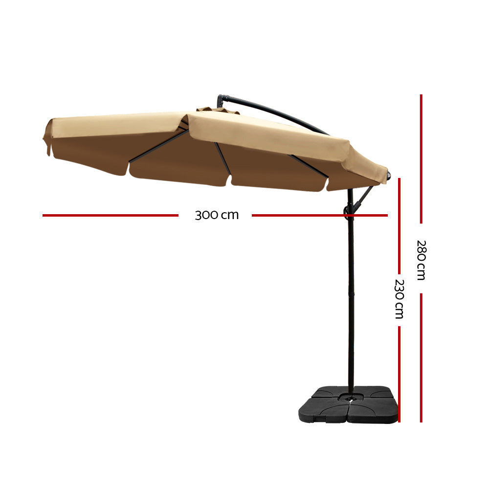 Instahut 3m Outdoor Umbrella w/Base Cantilever Garden Beach Patio Beige UMB-FLAT-50-COM-BG