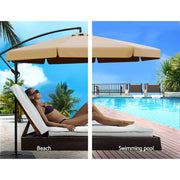 Instahut 3m Outdoor Umbrella w/Base Cantilever Garden Beach Patio Beige UMB-FLAT-50-COM-BG