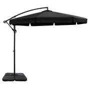 Instahut 3m Outdoor Umbrella w/Base Cantilever Garden Beach Patio Black UMB-FLAT-50-COM-BK