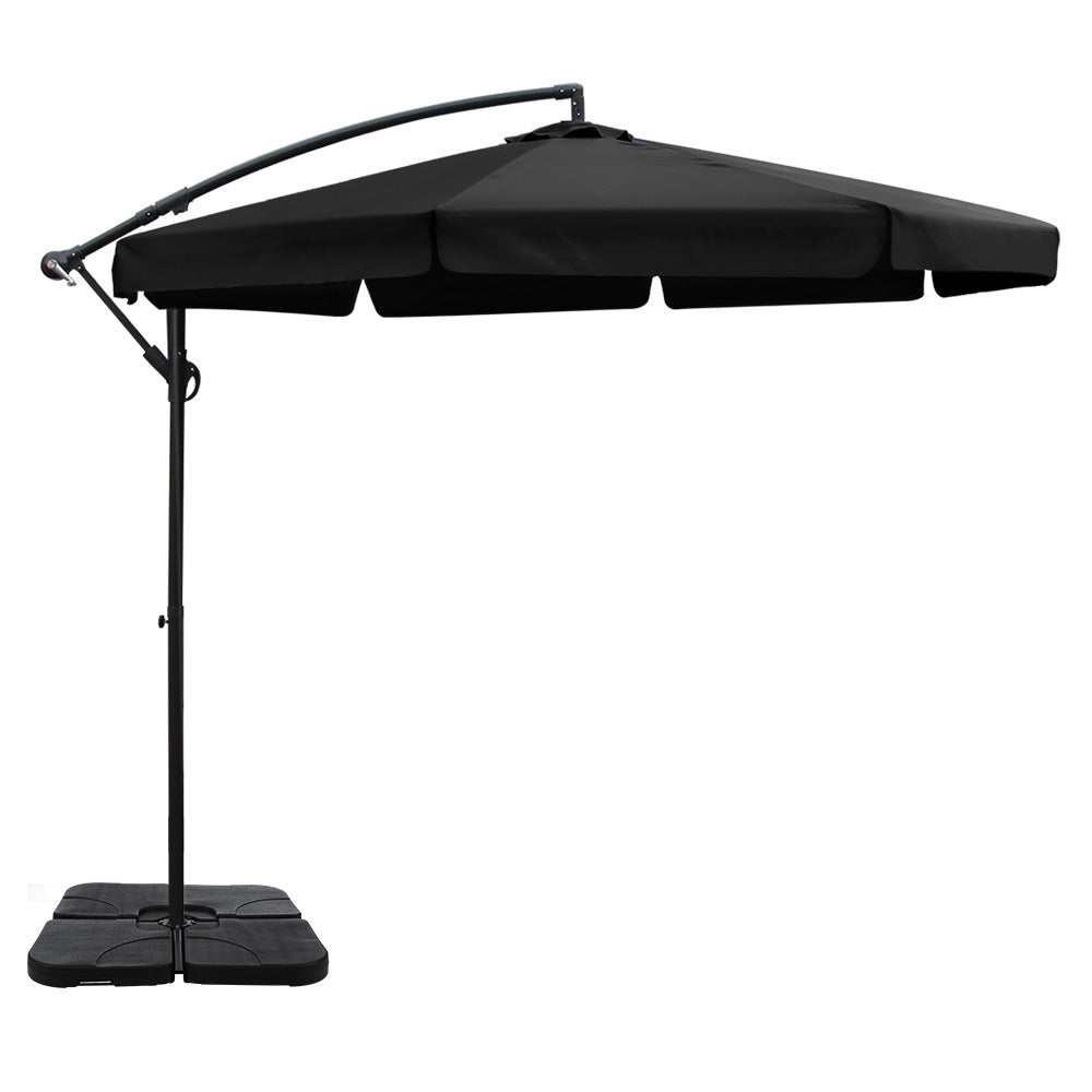 Instahut 3m Outdoor Umbrella w/Base Cantilever Garden Beach Patio Black UMB-FLAT-50-COM-BK
