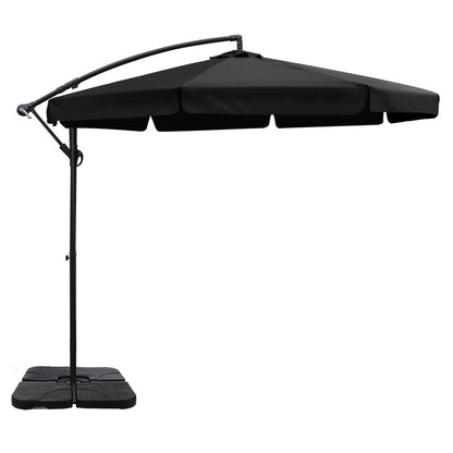 Instahut 3m Outdoor Umbrella w/Base Cantilever Garden Beach Patio Black UMB-FLAT-50-COM-BK