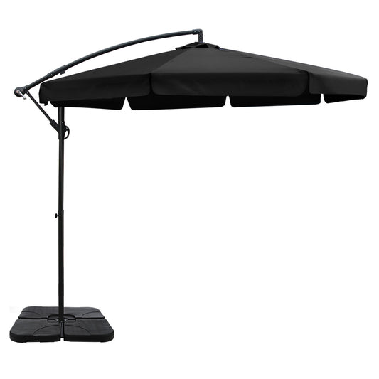 Instahut 3m Outdoor Umbrella w/Base Cantilever Garden Beach Patio Black UMB-FLAT-50-COM-BK