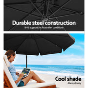 Instahut 3m Outdoor Umbrella w/Base Cantilever Garden Beach Patio Black UMB-FLAT-50-COM-BK