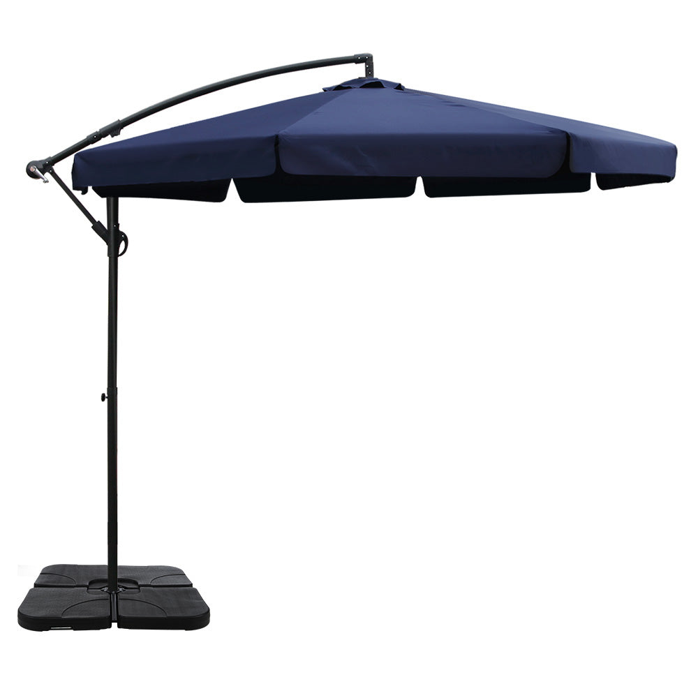 Instahut 3m Outdoor Umbrella w/Base Cantilever Garden Beach Patio Navy UMB-FLAT-50-COM-NA