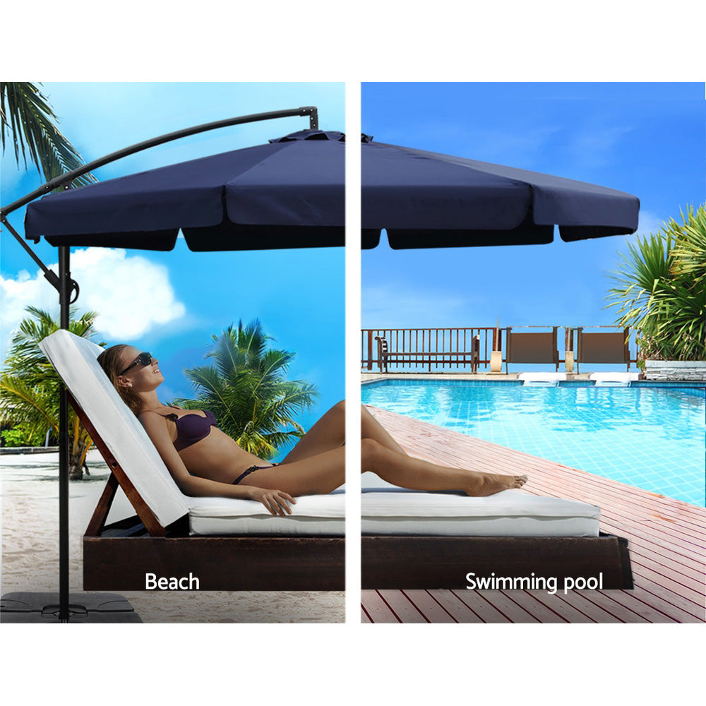 Instahut 3m Outdoor Umbrella w/Base Cantilever Garden Beach Patio Navy UMB-FLAT-50-COM-NA