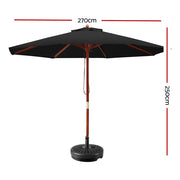 Instahut 2.7m Outdoor Umbrella w/Base Pole Umbrellas Garden Sun Stand Deck Black UMB-POLE-27-R-BK-BASE