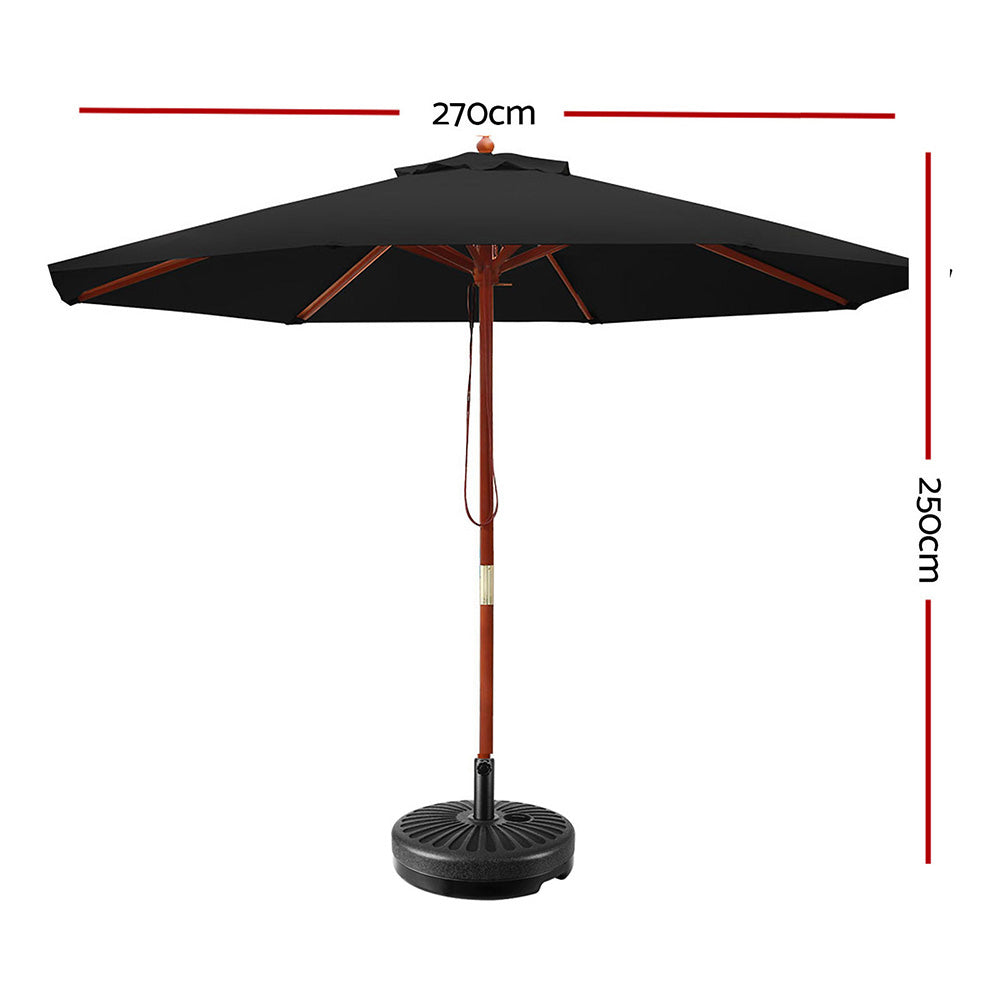 Instahut 2.7m Outdoor Umbrella w/Base Pole Umbrellas Garden Sun Stand Deck Black UMB-POLE-27-R-BK-BASE