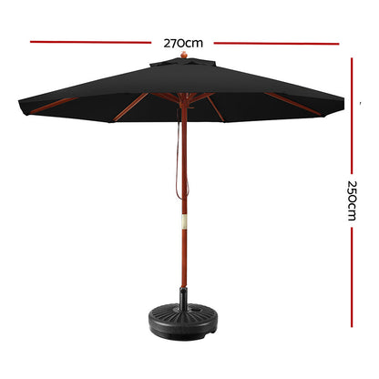 Instahut 2.7m Outdoor Umbrella w/Base Pole Umbrellas Garden Sun Stand Deck Black UMB-POLE-27-R-BK-BASE