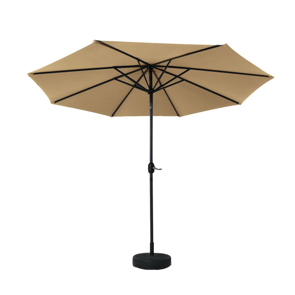 Instahut 2.7m Outdoor Umbrella w/Base Pole Stand Garden Sun Beige UMB-POLE-27-TIL-BASE-BG