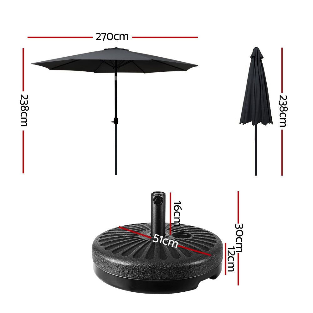 Instahut Outdoor Umbrella 2.7m Base Beach Pole Garden Tilt Sun Patio UV Black UMB-POLE-27-TIL-BASE-BK