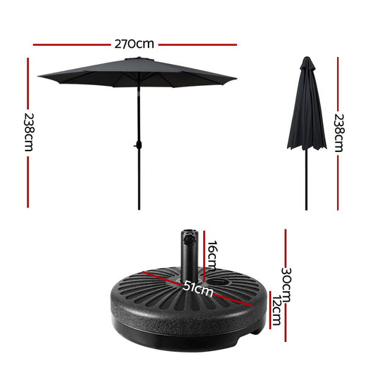 Instahut Outdoor Umbrella 2.7m Base Beach Pole Garden Tilt Sun Patio UV Black UMB-POLE-27-TIL-BASE-BK