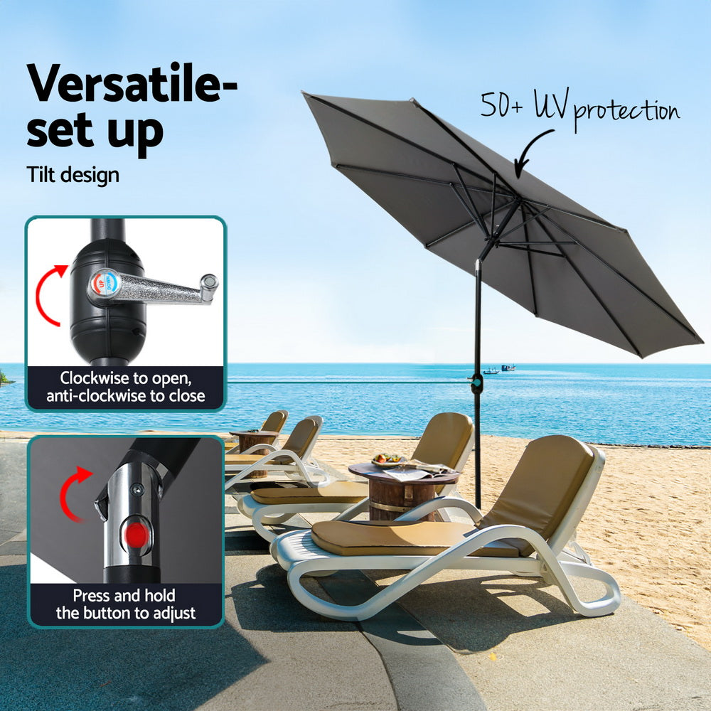 Instahut 2.7m Outdoor Umbrella w/Base Pole Stand Garden Sun Charcoal UMB-POLE-27-TIL-BASE-CO