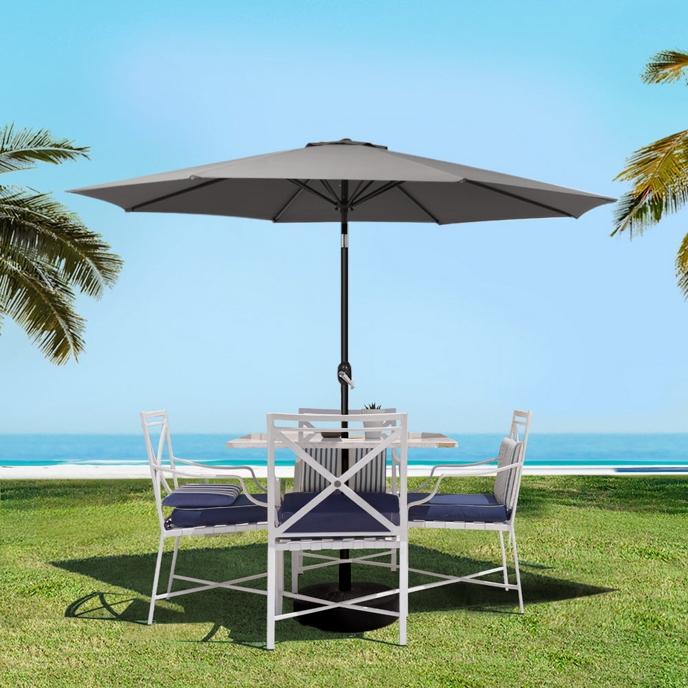 Instahut 2.7m Outdoor Umbrella w/Base Pole Stand Garden Sun Charcoal UMB-POLE-27-TIL-BASE-CO