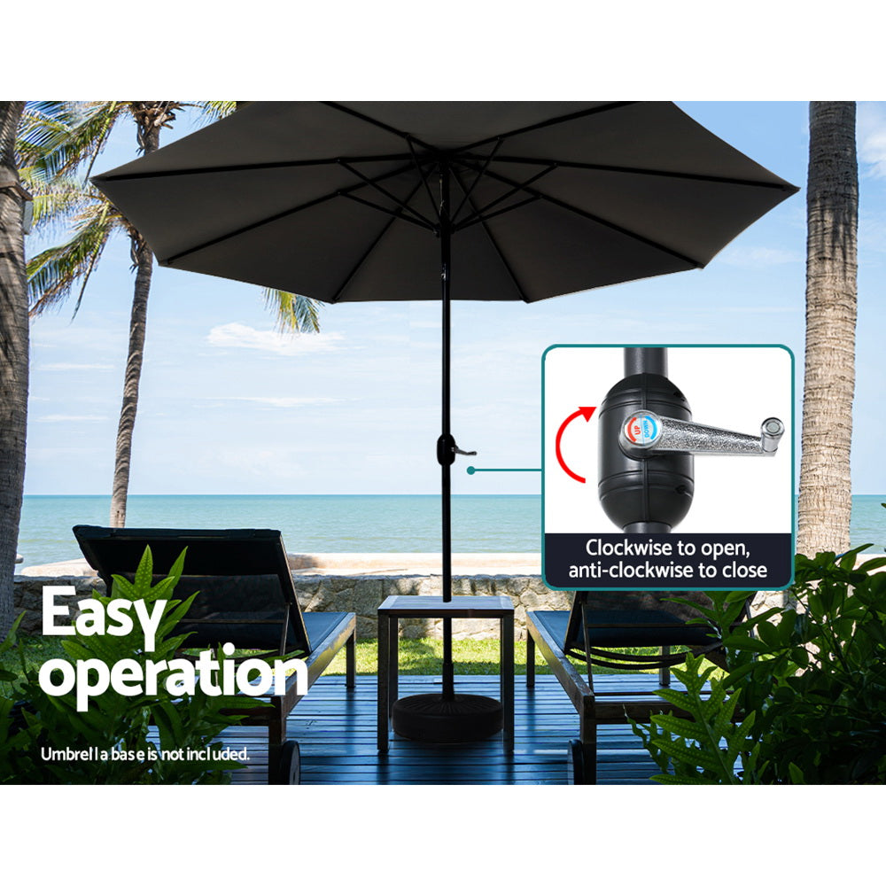 Instahut 2.7m Outdoor Umbrella w/Base Pole Stand Garden Beach Black UMB-POLE-27-TIL-BK