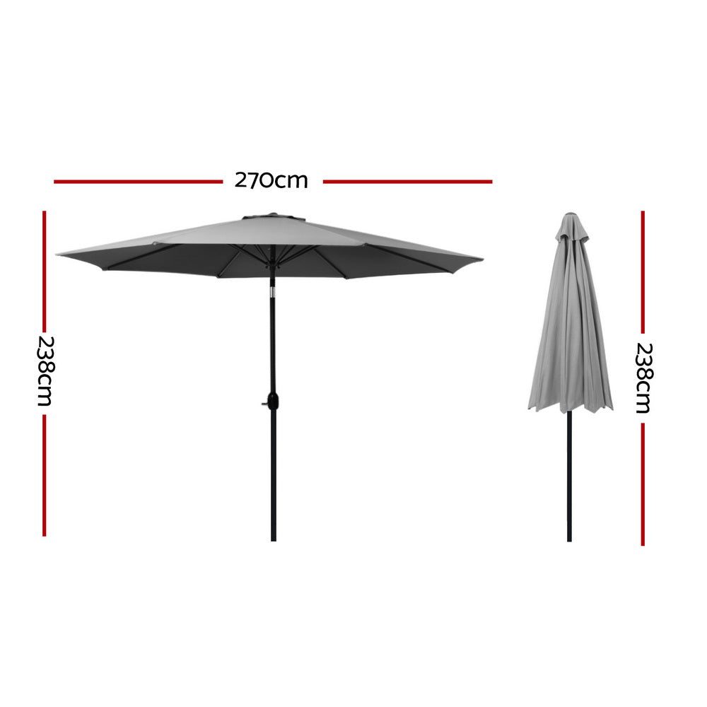 Instahut Outdoor Umbrella 2.7m Beach Pole Garden Tilt Sun Patio UV Charcoal UMB-POLE-27-TIL-CO