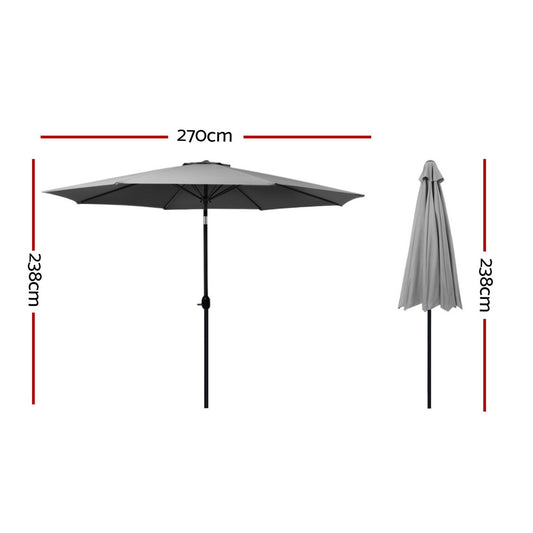 Instahut Outdoor Umbrella 2.7m Beach Pole Garden Tilt Sun Patio UV Charcoal UMB-POLE-27-TIL-CO
