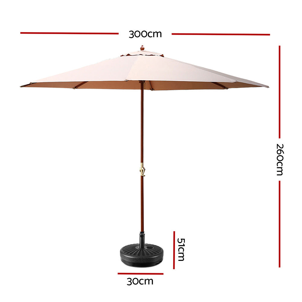 Instahut 3m Outdoor Umbrella w/Base Pole Umbrellas Garden Sun Stand Deck Beige UMB-POLE-3-H-BG-BASE