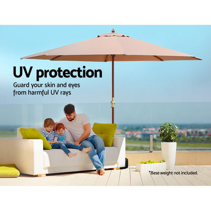 Instahut 3m Outdoor Umbrella w/Base Pole Umbrellas Garden Sun Stand Deck Beige UMB-POLE-3-H-BG-BASE