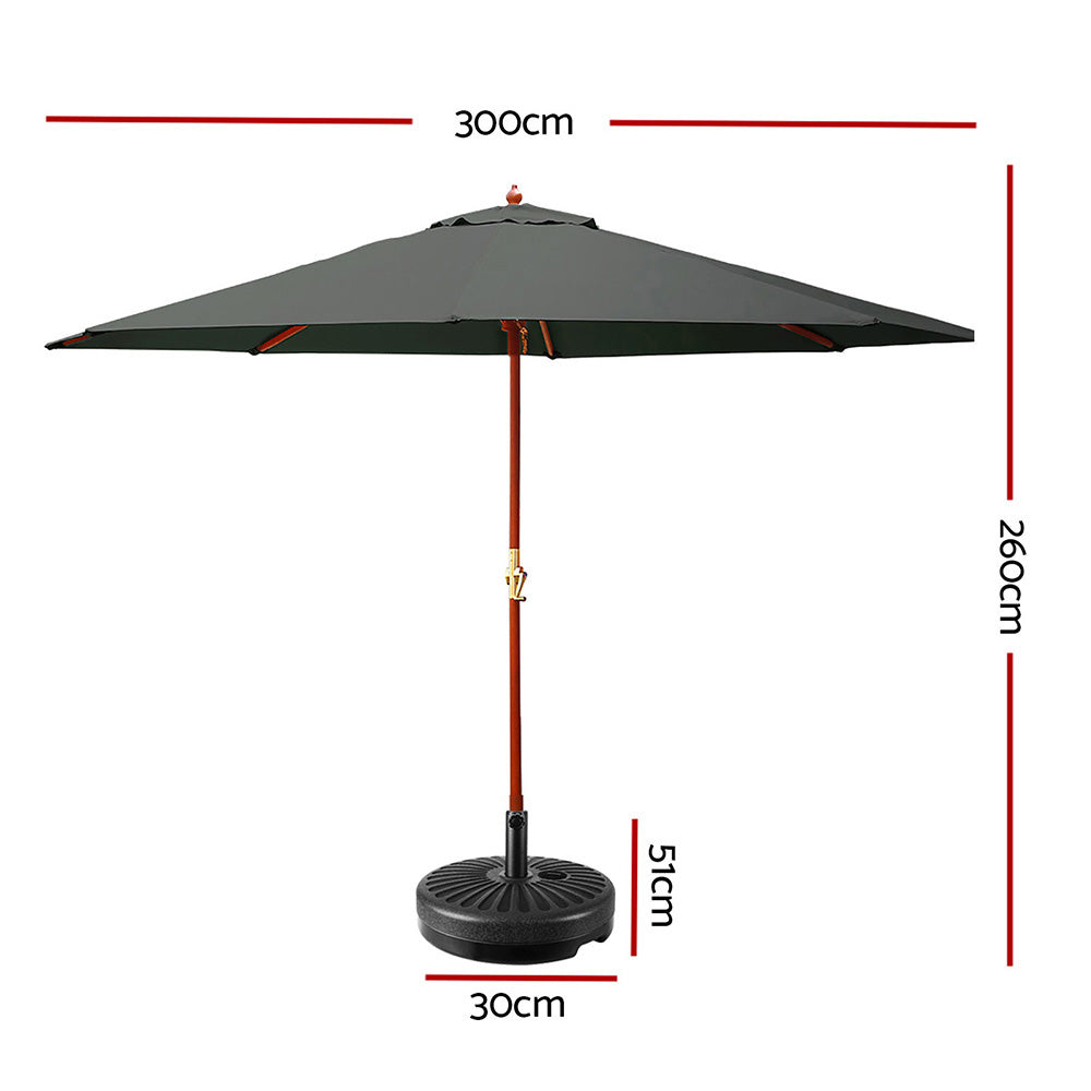 Instahut 3m Outdoor Umbrella w/Base Pole Umbrellas Garden Sun Stand Deck Charcoal UMB-POLE-3-H-CO-BASE