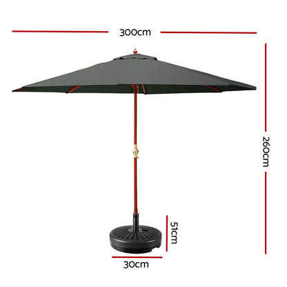 Instahut 3m Outdoor Umbrella w/Base Pole Umbrellas Garden Sun Stand Deck Charcoal UMB-POLE-3-H-CO-BASE