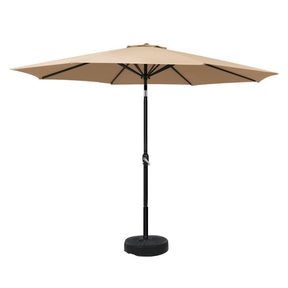 Instahut 3m Outdoor Umbrella w/Base Pole Tilt Beach Garden Patio Beige UMB-POLE-3-TIL-BASE-BG