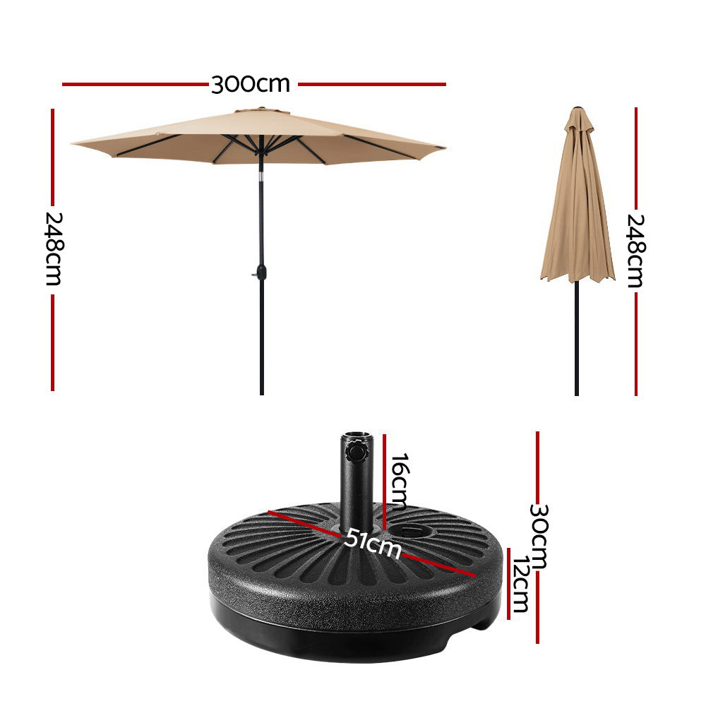 Instahut 3m Outdoor Umbrella w/Base Pole Tilt Beach Garden Patio Beige UMB-POLE-3-TIL-BASE-BG