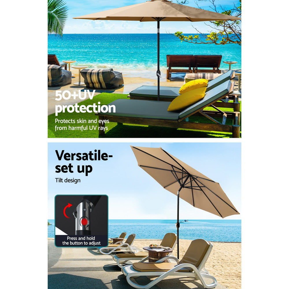 Instahut 3m Outdoor Umbrella w/Base Pole Tilt Beach Garden Patio Beige UMB-POLE-3-TIL-BASE-BG