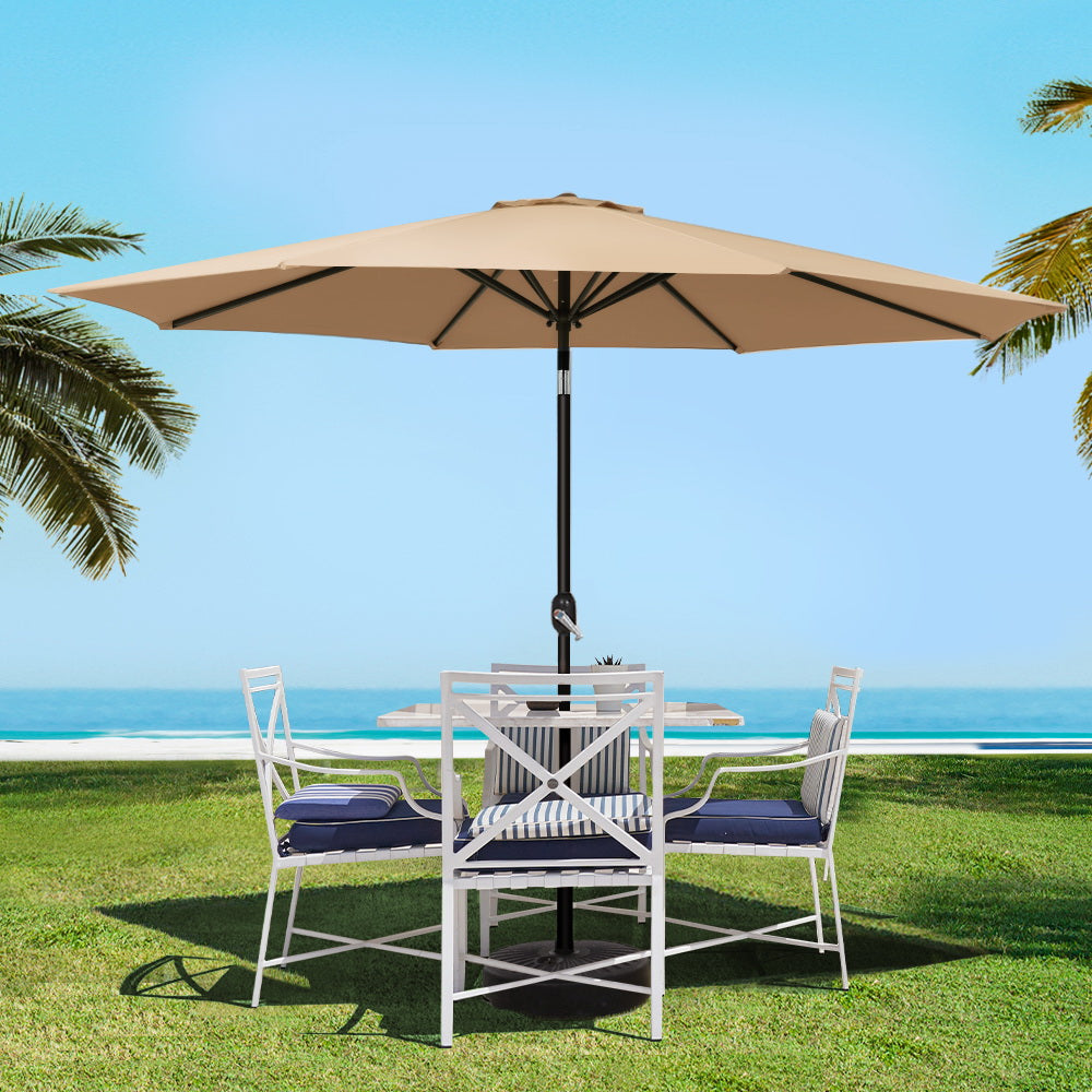 Instahut 3m Outdoor Umbrella w/Base Pole Tilt Beach Garden Patio Beige UMB-POLE-3-TIL-BASE-BG