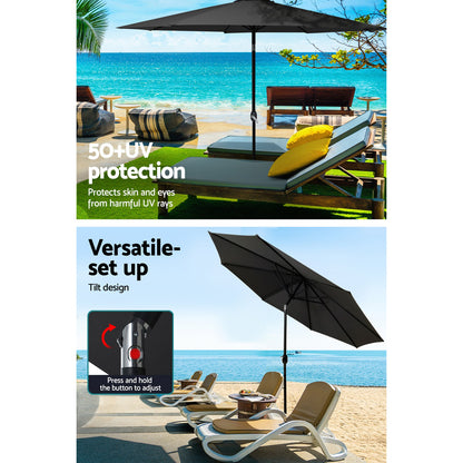 Instahut Outdoor Umbrella 3m Base Beach Pole Garden Tilt Sun Patio UV Black UMB-POLE-3-TIL-BASE-BK